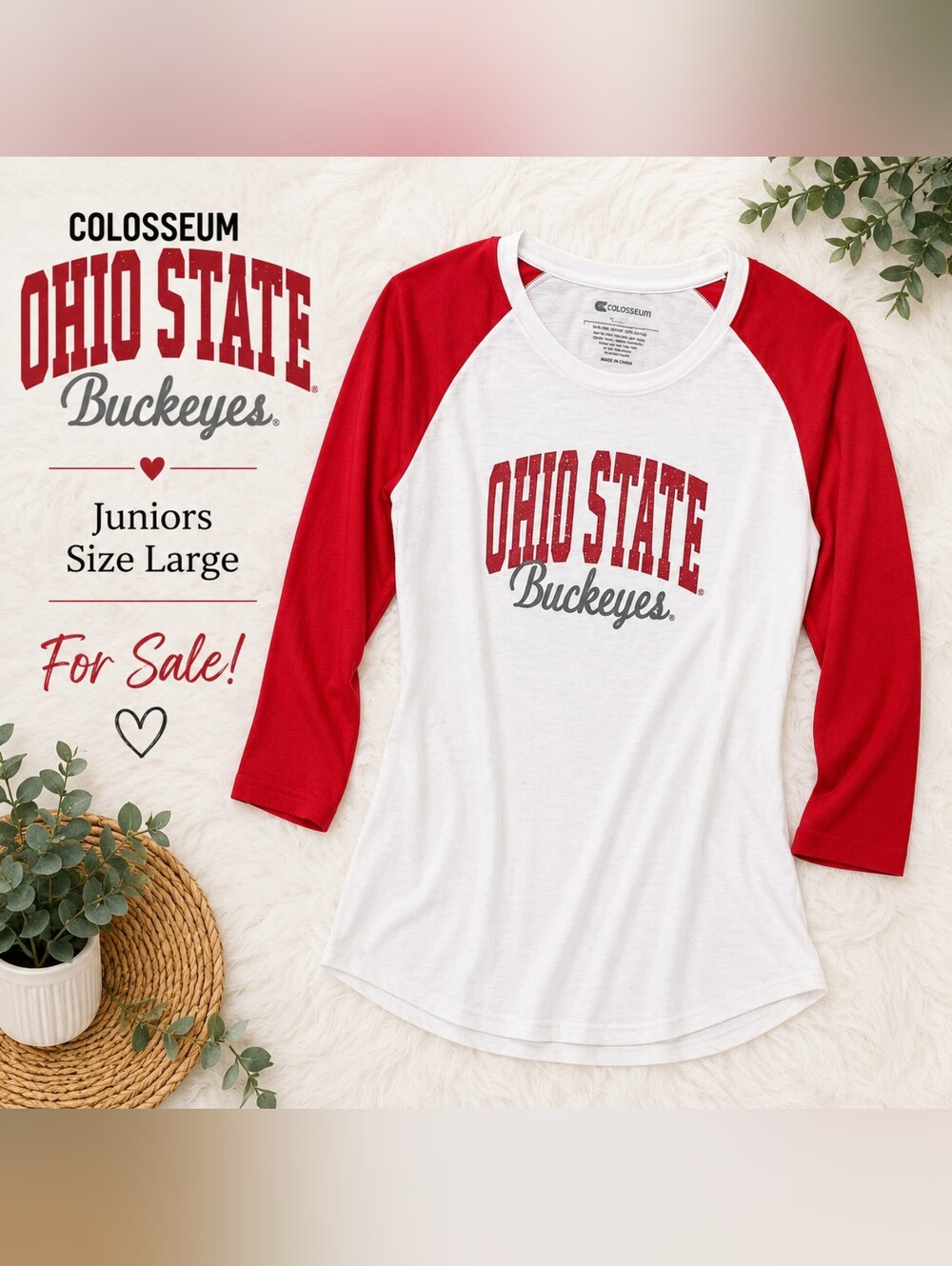 Colosseum White and Red Ohio State Raglan Tee